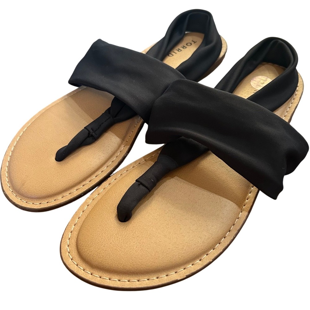 Torrid Sandals Women Black Fabric Ruched Slingback Thong Flat 8WW